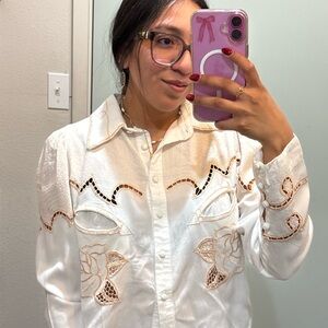White Embroidered Button-Up Shirt